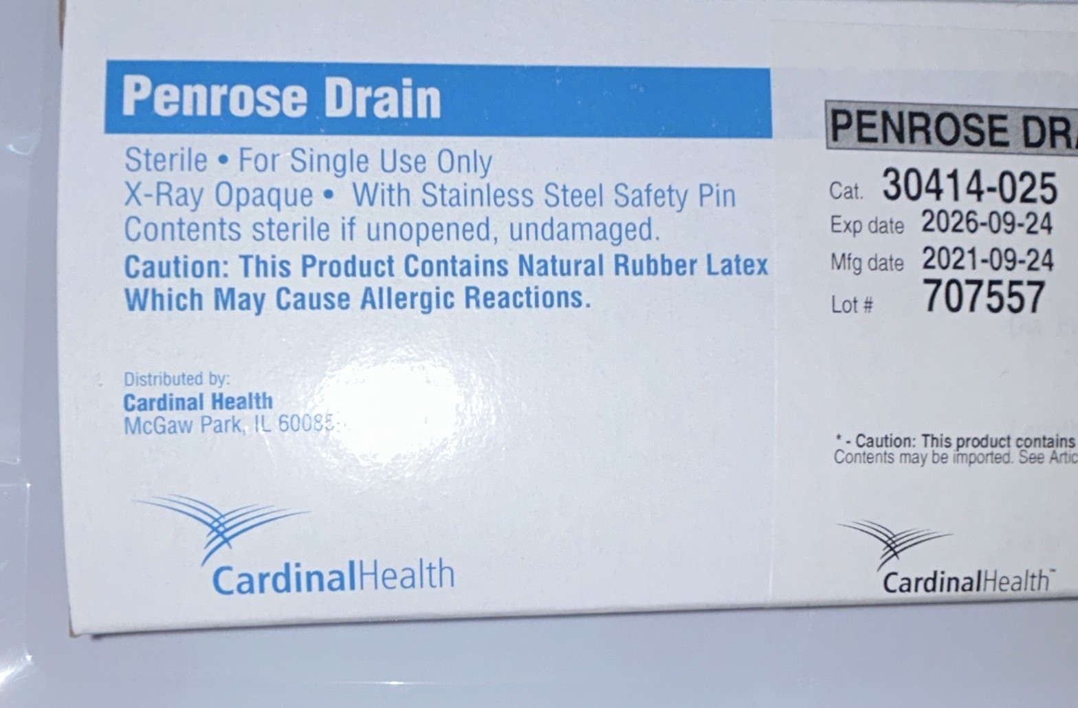 Cardinal Health Penrose Drain Sterile X-Ray Opaque w/ Safety Pin MPN 30414-025