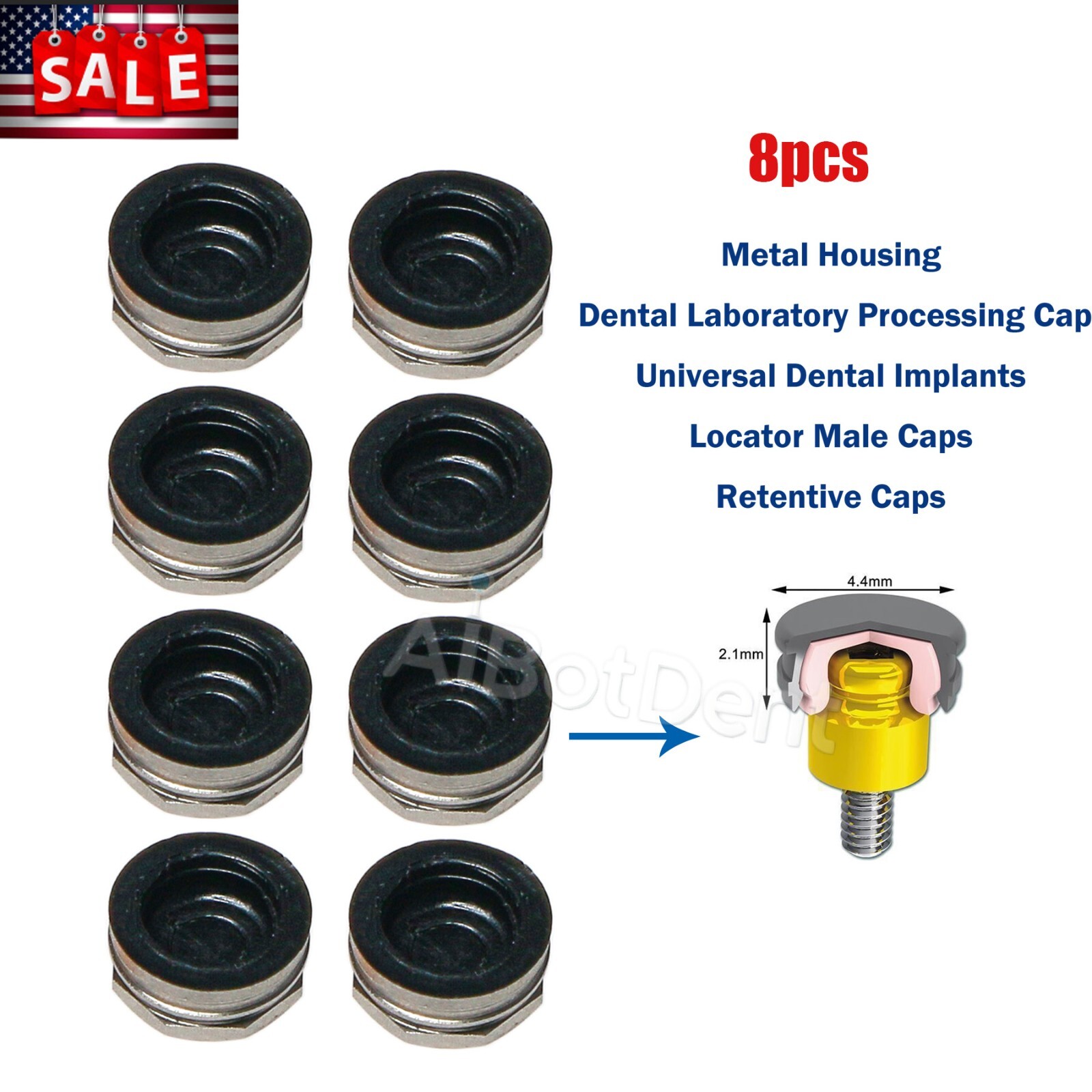 US Dental Overdenture Implant Retention Cap Abutment Metal Housing Kit Xtra-Soft