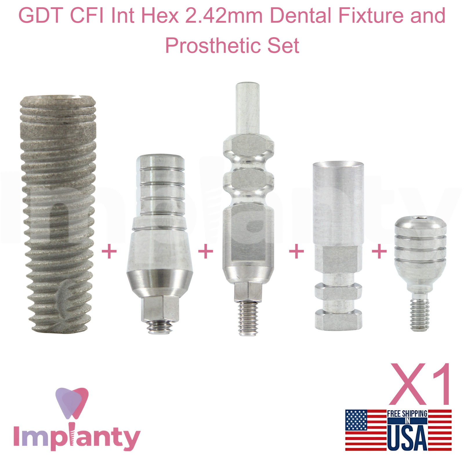 GDT CFI Int Hex 2.42mm Connection Dental Cylindrical Fixture Titanium Set