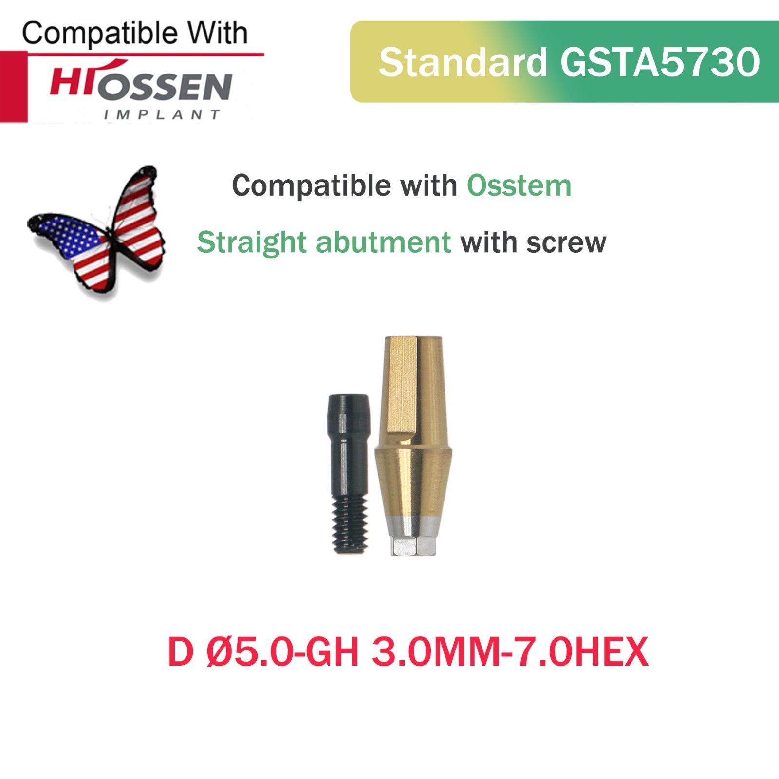 Dental Straight Transfer Abutment Regular Ø5.0 mm Hex GH 1–6 mm Hiossen/Osstem