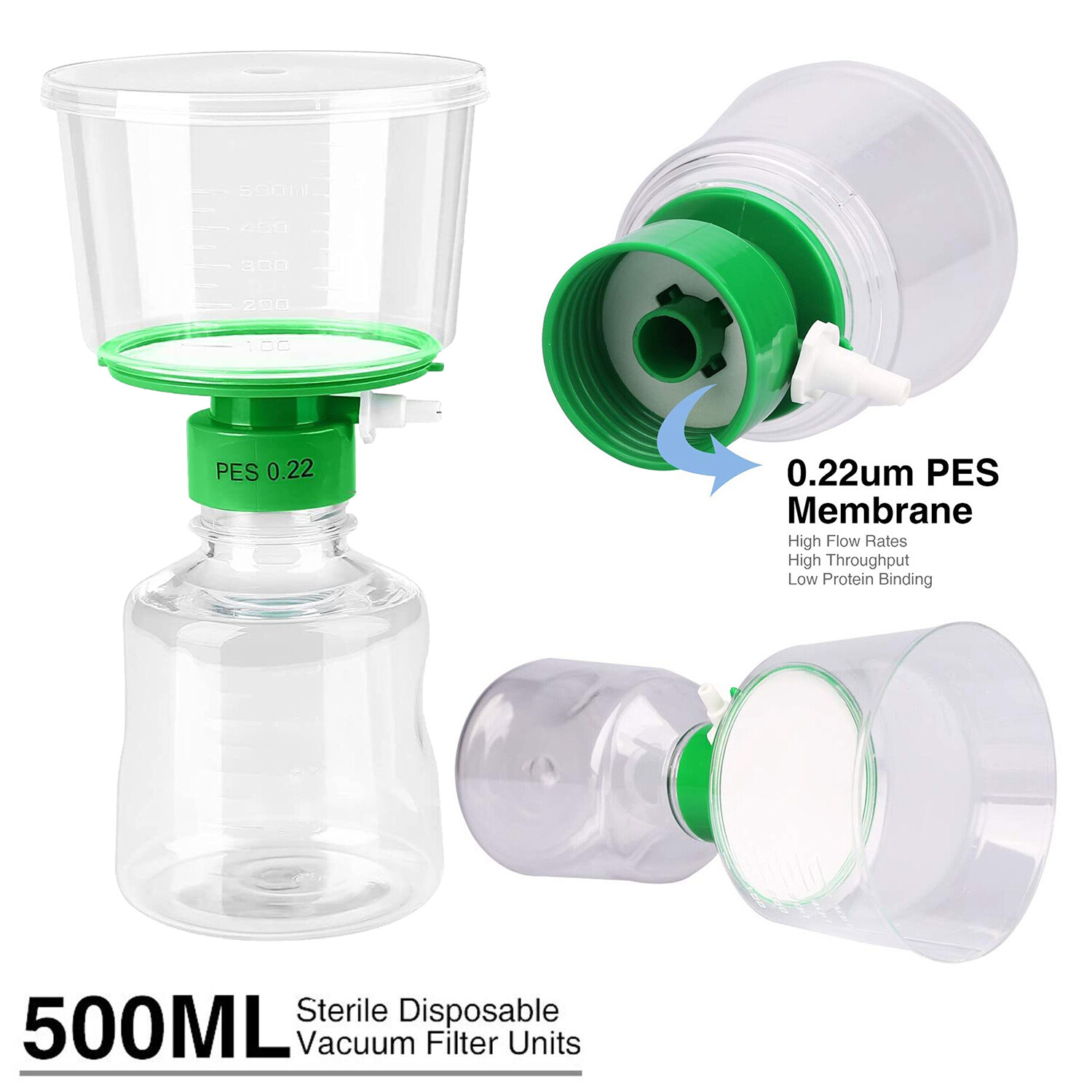 4pcs 500ml Plastic Filtering Flask Lab Bottle Vacuum Filter Adapters Funnel HPLC