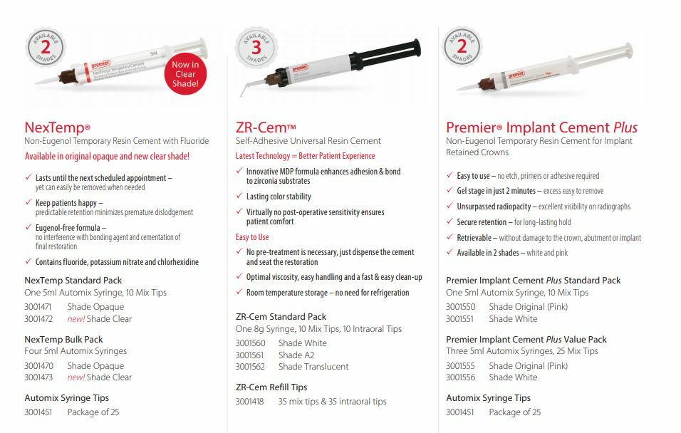 Premier Dental Implant Cement For Implant Retained crowns 5 mL Syringe + 8 Tips