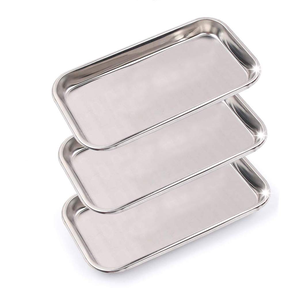 High-Grade Stainless Steel Trays – 3 Pack, Easy Clean, Multipurpose 8.6″ x 4.3″