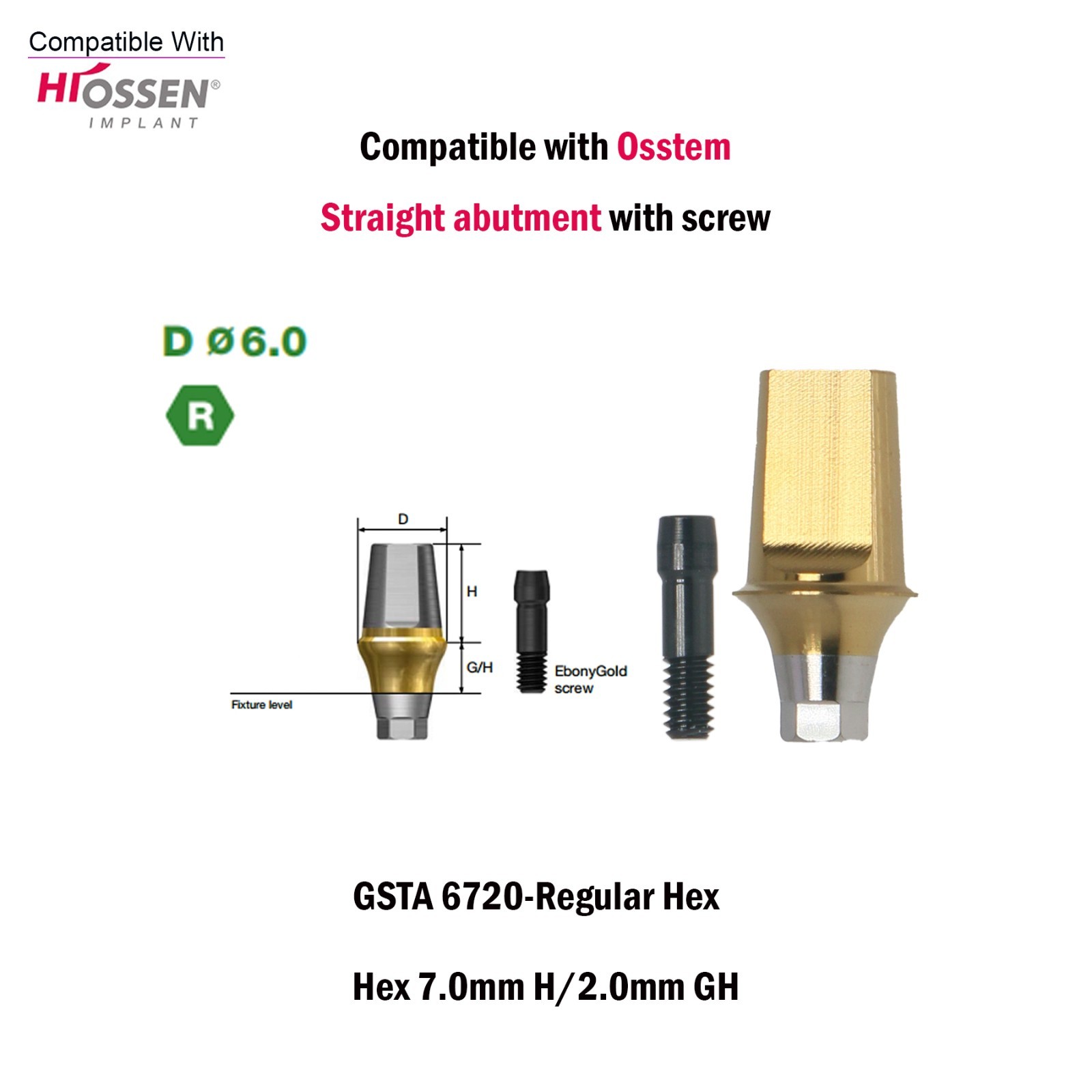 US Dental Straight Transfer Abutment Regular Ø6.0mm 1-6mm GH For Hiossen Osstem