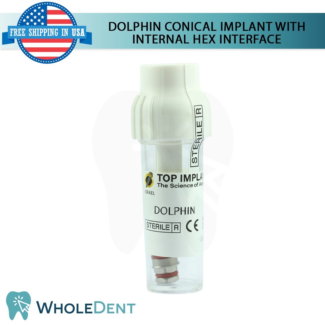 1x Dental Dolphin Conical Fixture with Int Hex Connection Titanium Sterile SLA