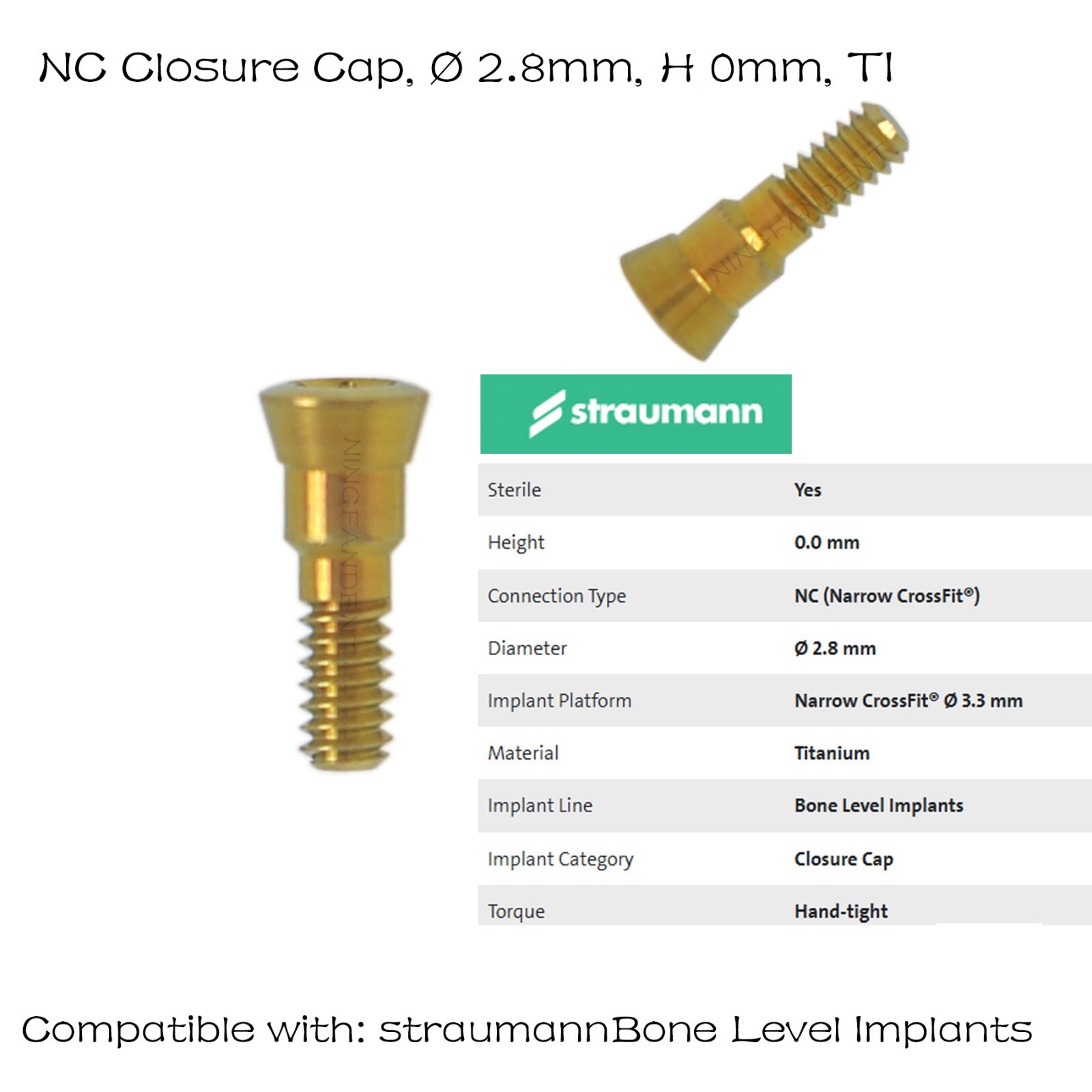 Closure Cover Screw RC/NC Fits Straumann ITI Bone Level/BLT Healing Abutment Cap