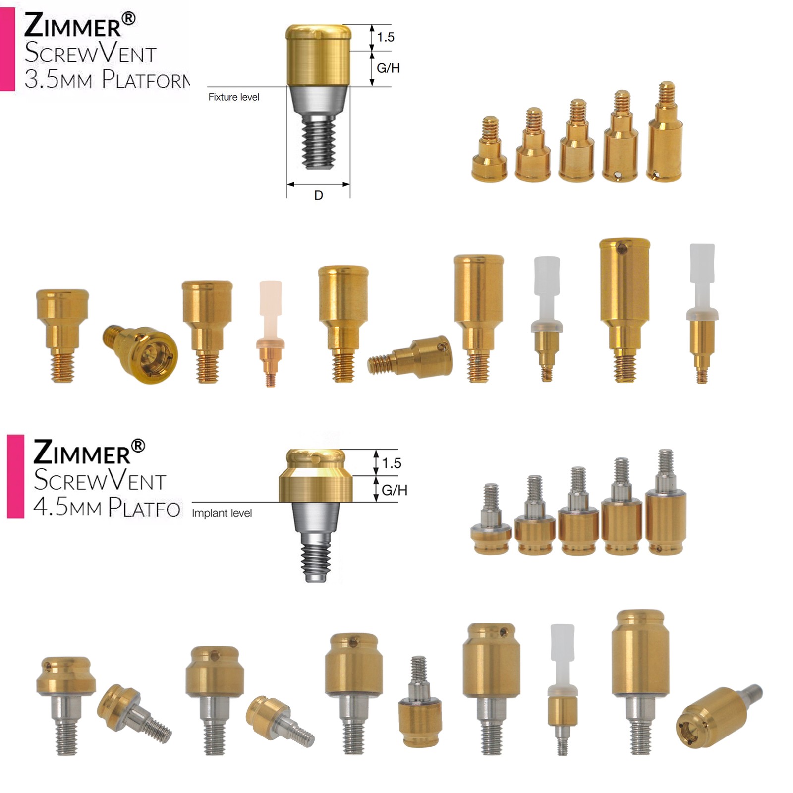 Locator Abutment Tapered Screw-Vent Zimmer MIS Adin Implant Diameter Ø3.5/4.5mm