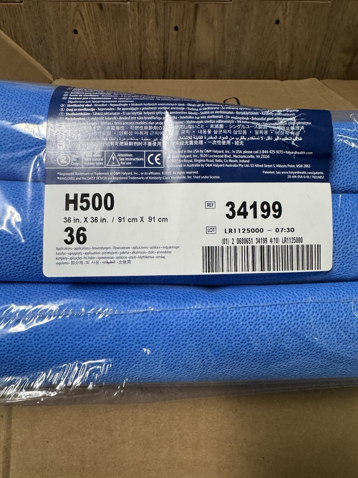 Halyard H500 Sterilization Wrap 36” x 36” Blue Sheets Ref 34199 (72 Pack)