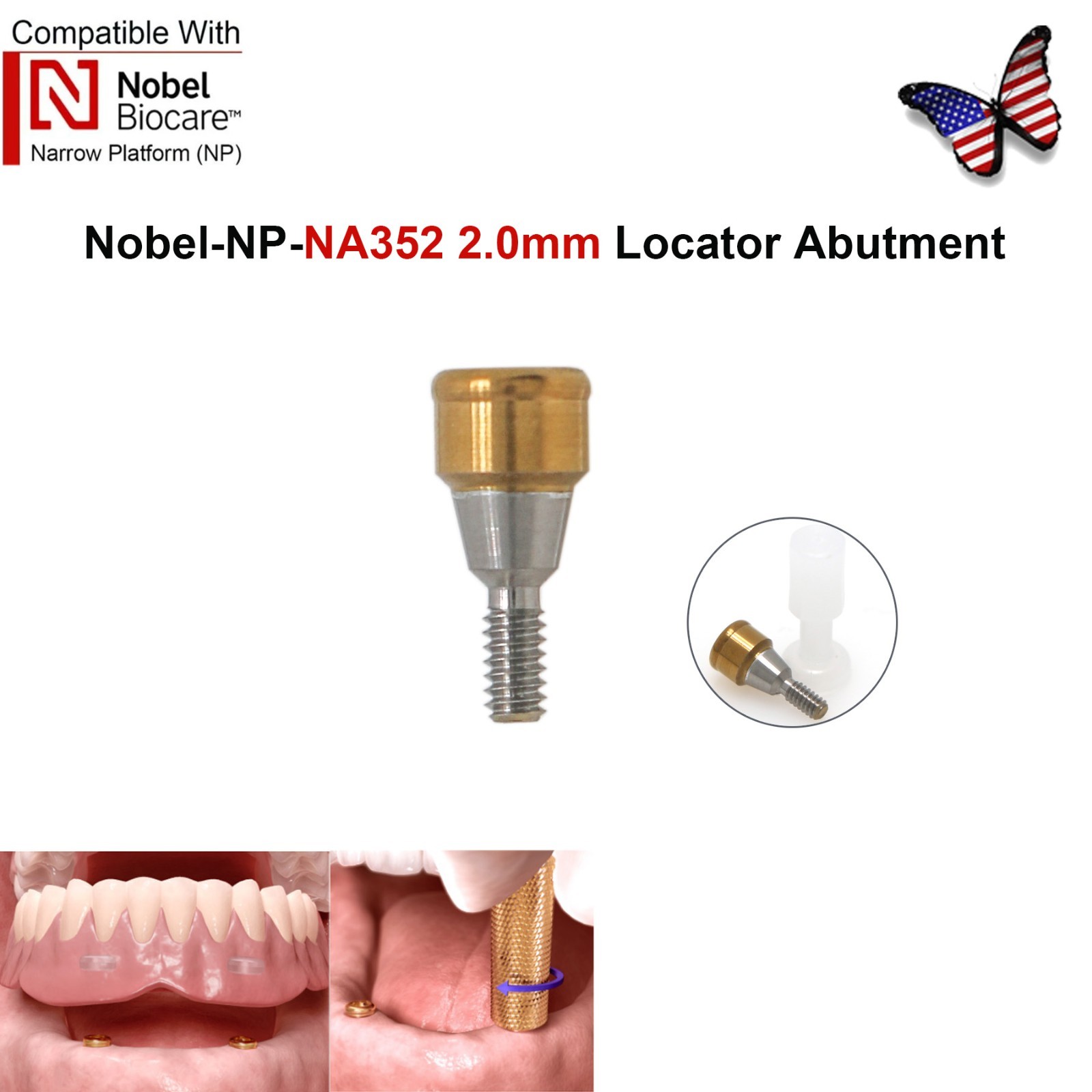 US Implant Nobel Active NP Ø3.5mm Locator Abutments PEEK Overdenture Male Cap
