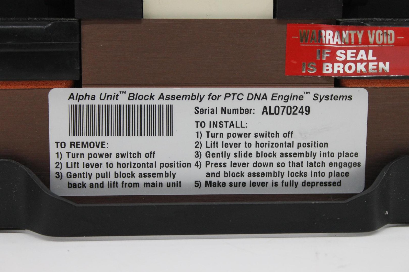 Bio-Rad ALS1296 Alpha Unit Block Assembly for PTC DNA Engine Systems