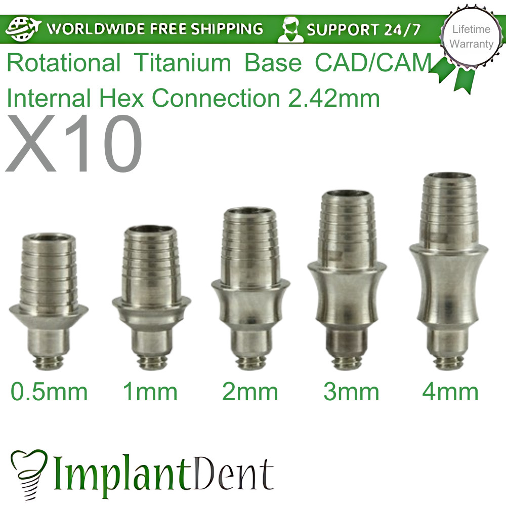 10x T-Base CAD/CAM Rotational For Dental Int Hex Connection 2.42mm Dentistry Lab