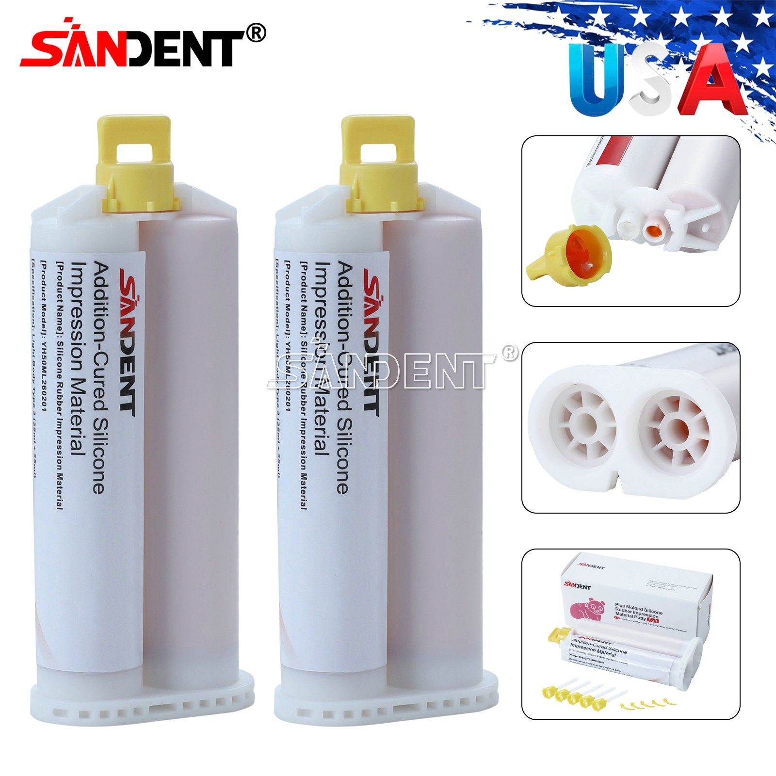 5Packs Dental VPS Putty Impression Material 50ML Base & Catalyst Tips SANDENT