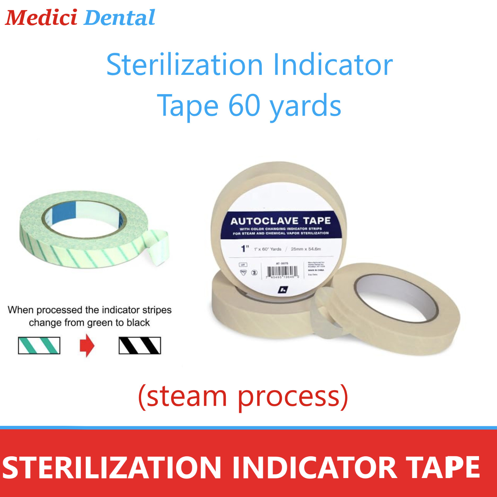 5 x Dental Autoclave Tape Sterilization Indicates Tape 1/2″ x 60Yd, 3/4″ x 60Yd