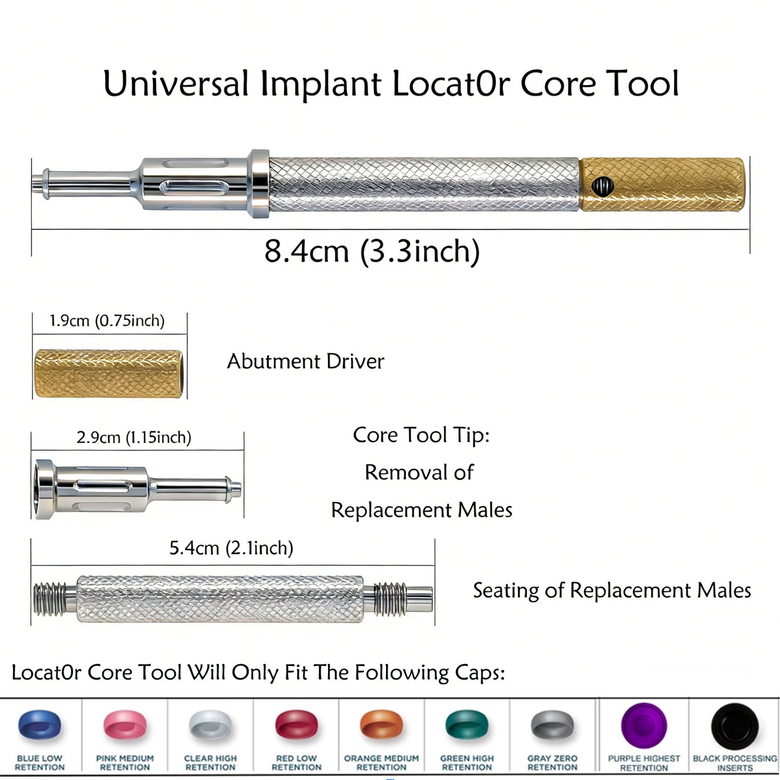 US Dental Implant Universal Retention Cap Insertion Locator Extraction Core Tool