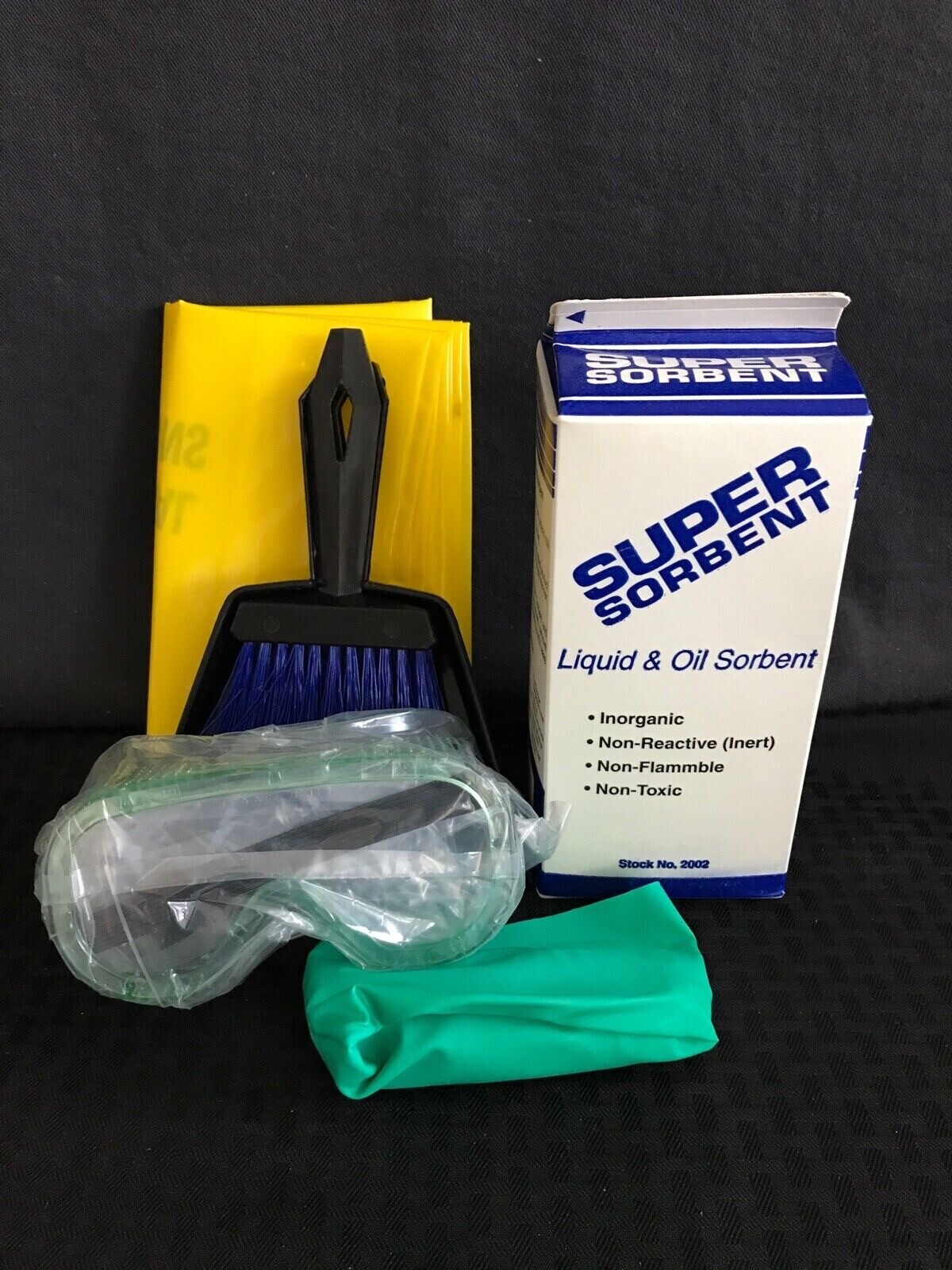 Emergency Super Sorbent Spill Cleanup Kit – Sorbent Goggle Glove Broom/Dust Pan