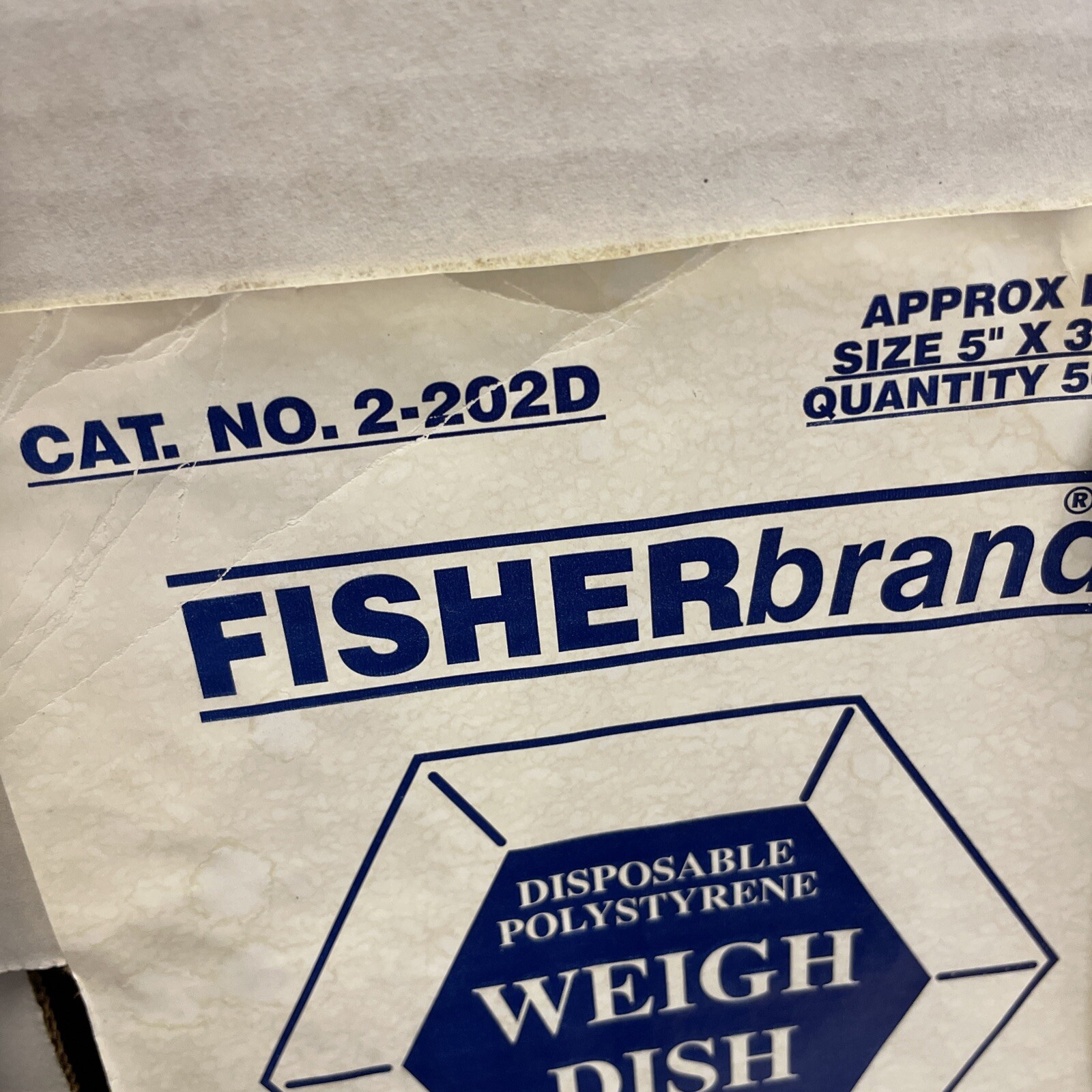Fisher Scientific 2-202D Hexagonal Weigh Dish 5 x 3.5” Quantity: 500 – NOS