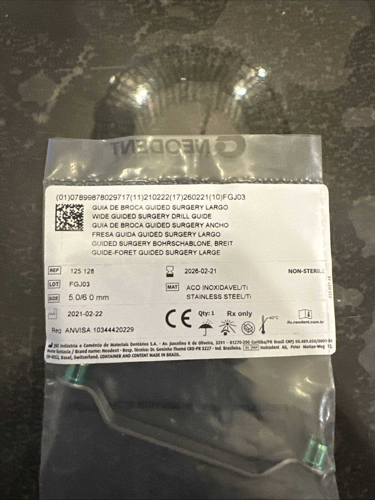 Neodent Implant GM Wide Guided Surgery Drill Guide, Titanium/SS, 5.0/6.0mm