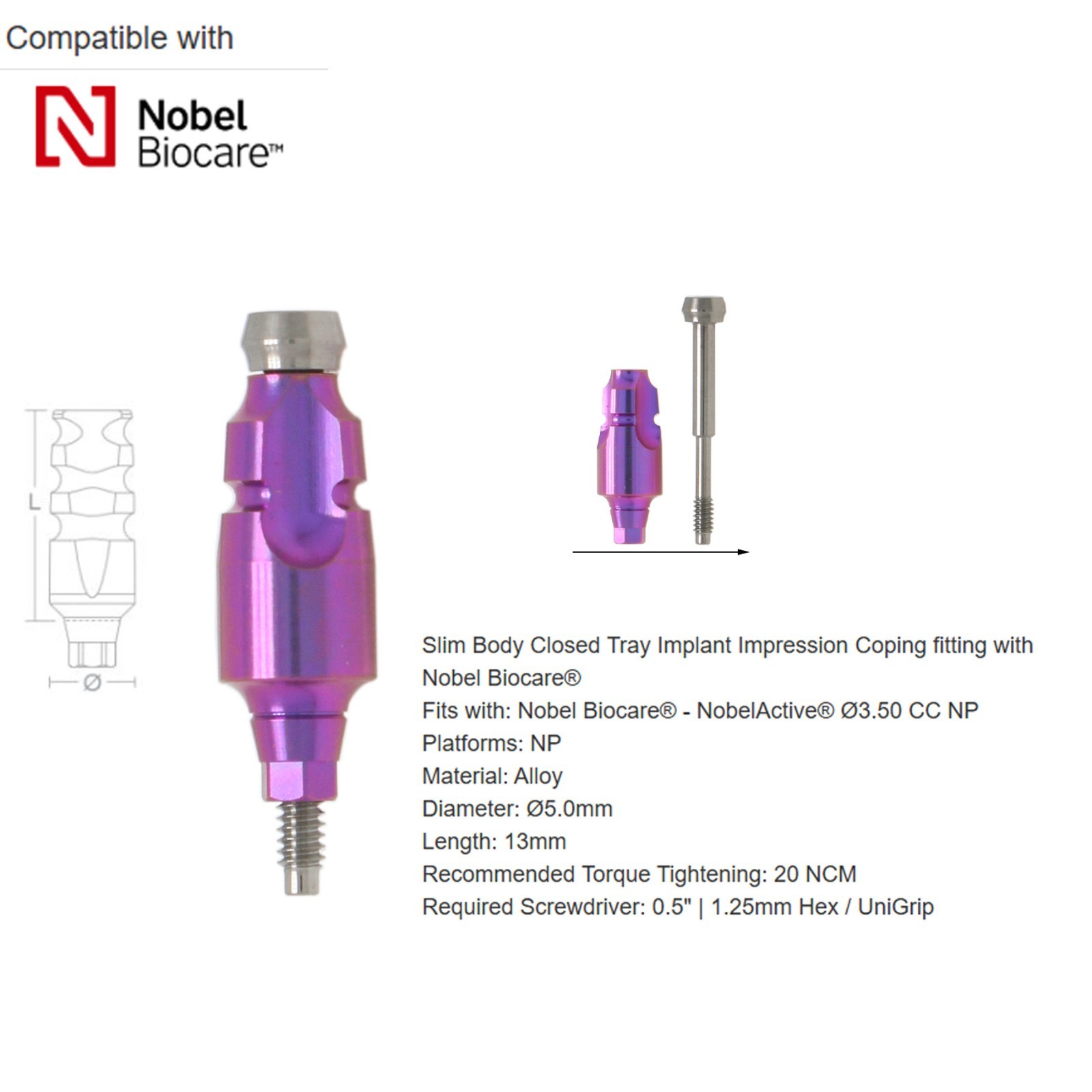 US Nobel Biocare Compatible Impression Coping Closed Tray Conical Connection NP