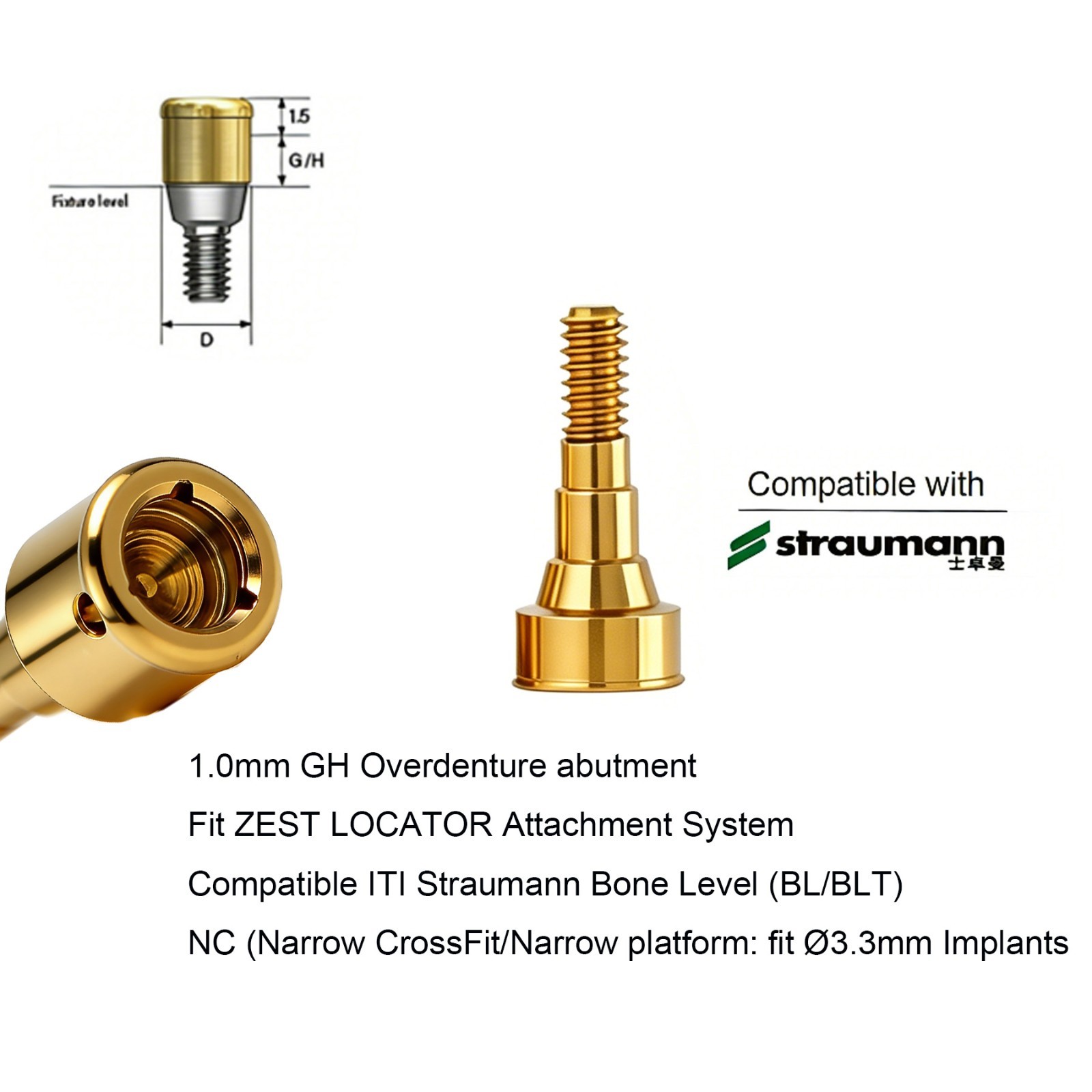 ZEST Locator Overdenture Abutment for Straumann B0ne Level Ø3.3/4.1/4.8mm NC/RC