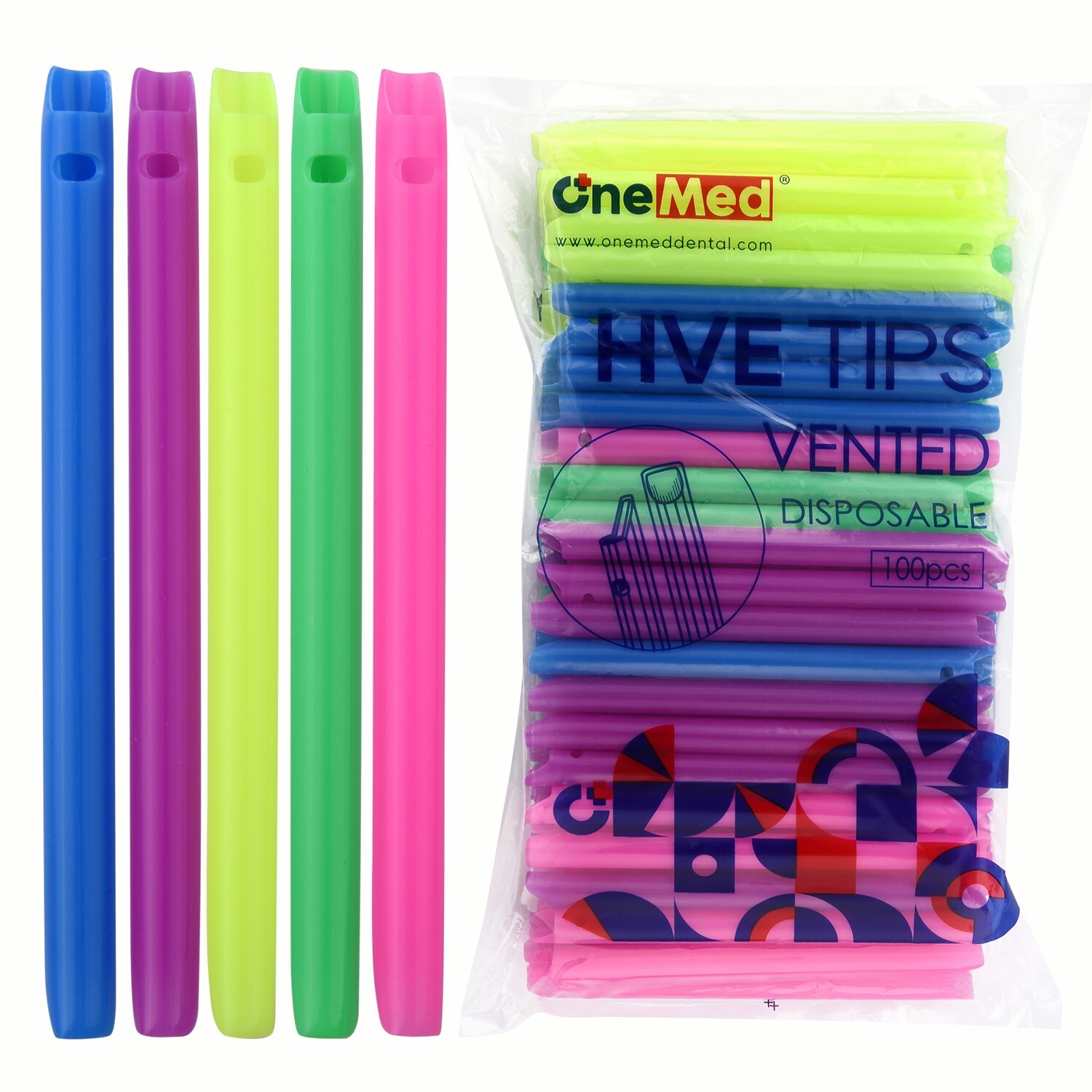100 Dental Disposable HVE High Volume Evacuation Suction Dental Tips- Rainbow