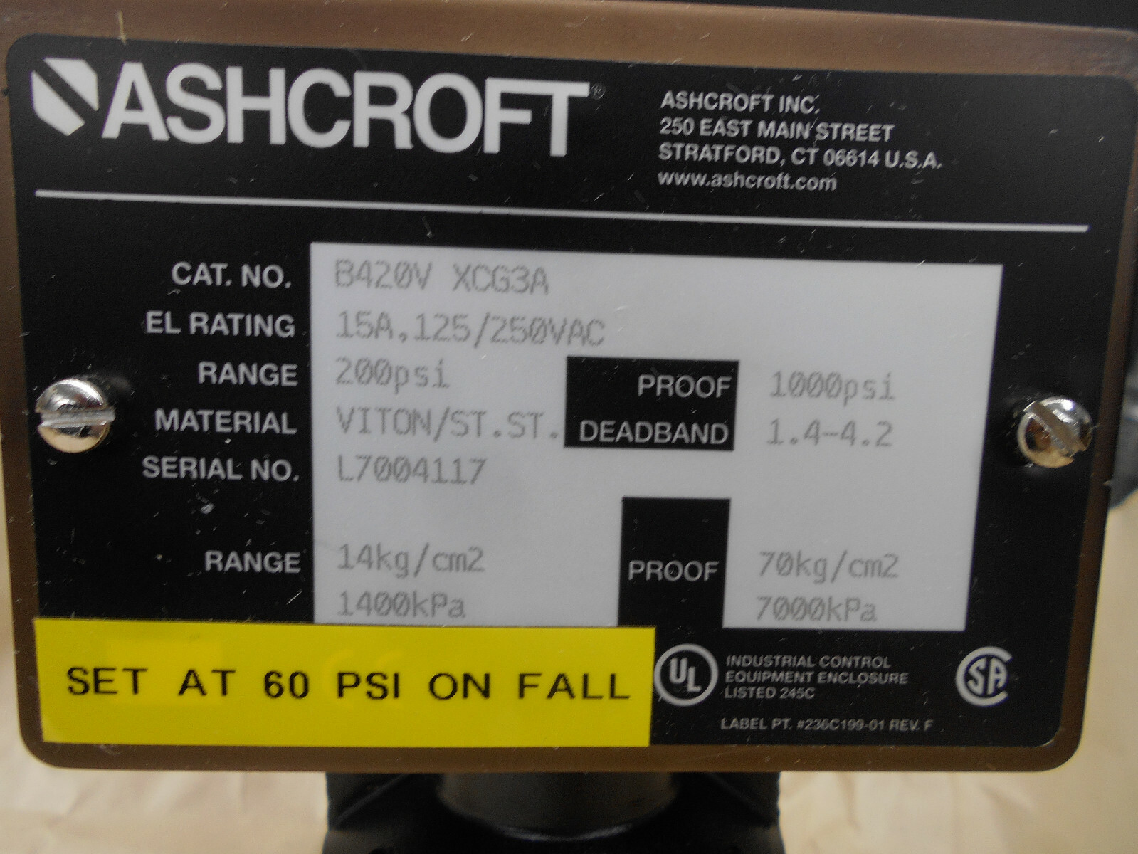 ASHCROFT B420VXCG3A 200PSI 250VAC 2 1/2″ TRI CLAMP DIAPHRAGM SEAL