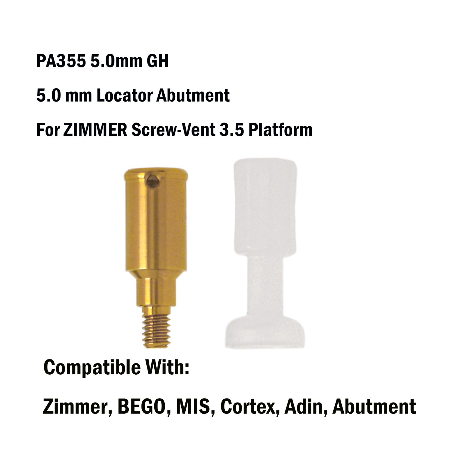 US Locator Abutment GH 5mm Tapered Screw-vent 3.5 fit Zimmer Adin MIS Implants