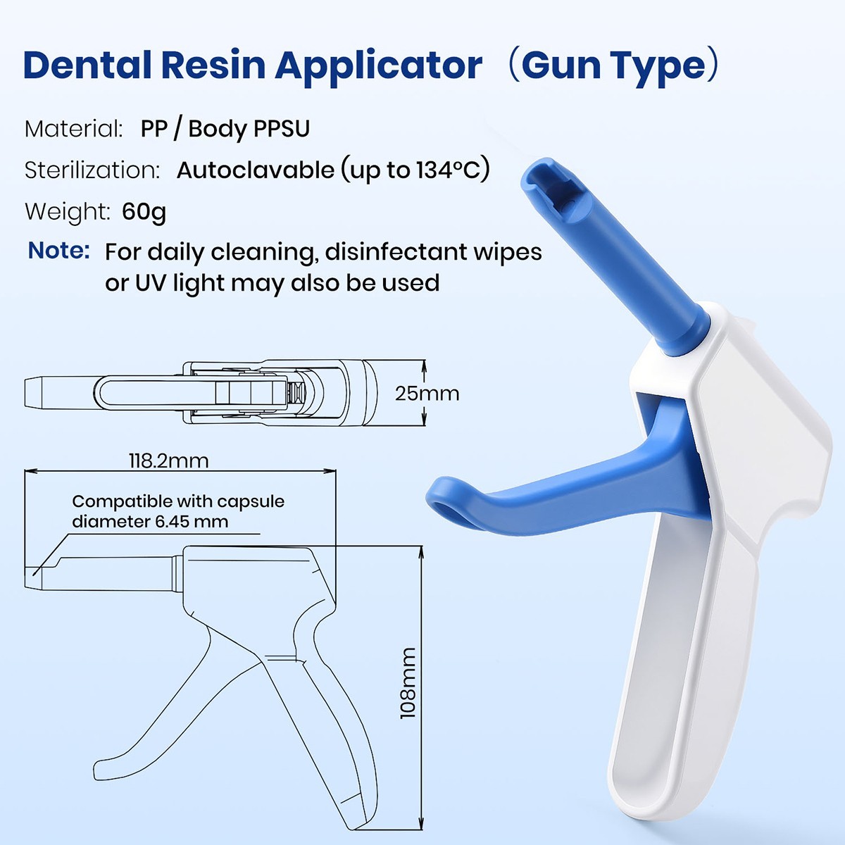 1 Pc Dental Applier Capsule Autoclavable Capsules Gun Dispenser for Composite