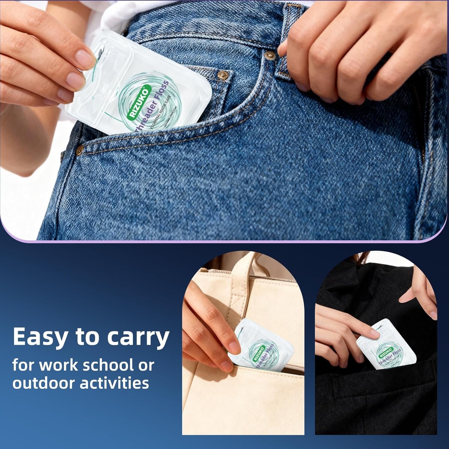 Threader Floss,2-in-1 Dental Floss for Braces, Bridges & Implants,Easy Threading