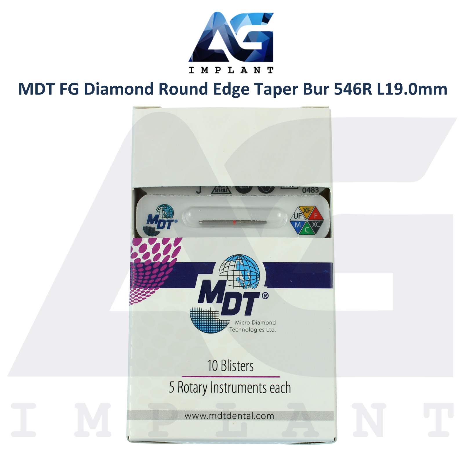 MDT Dental FG Diamond Coated Round Edge Taper Bur 546R L19.0mm Efficient Cutting