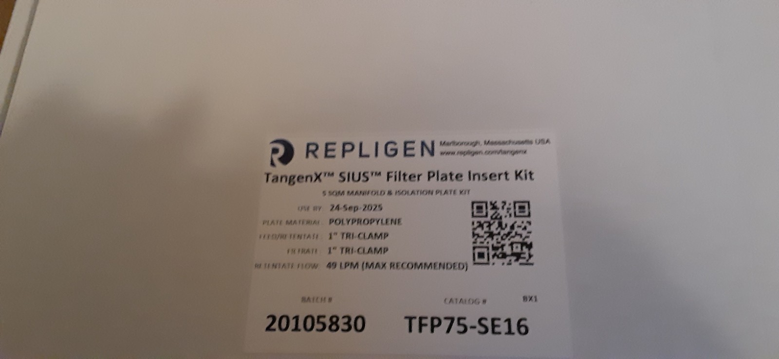 Repligen TangenX™ SIUS™ Filter Plate Insert Kit 5SQM/ (1 sealed unit) TFP75-SE16