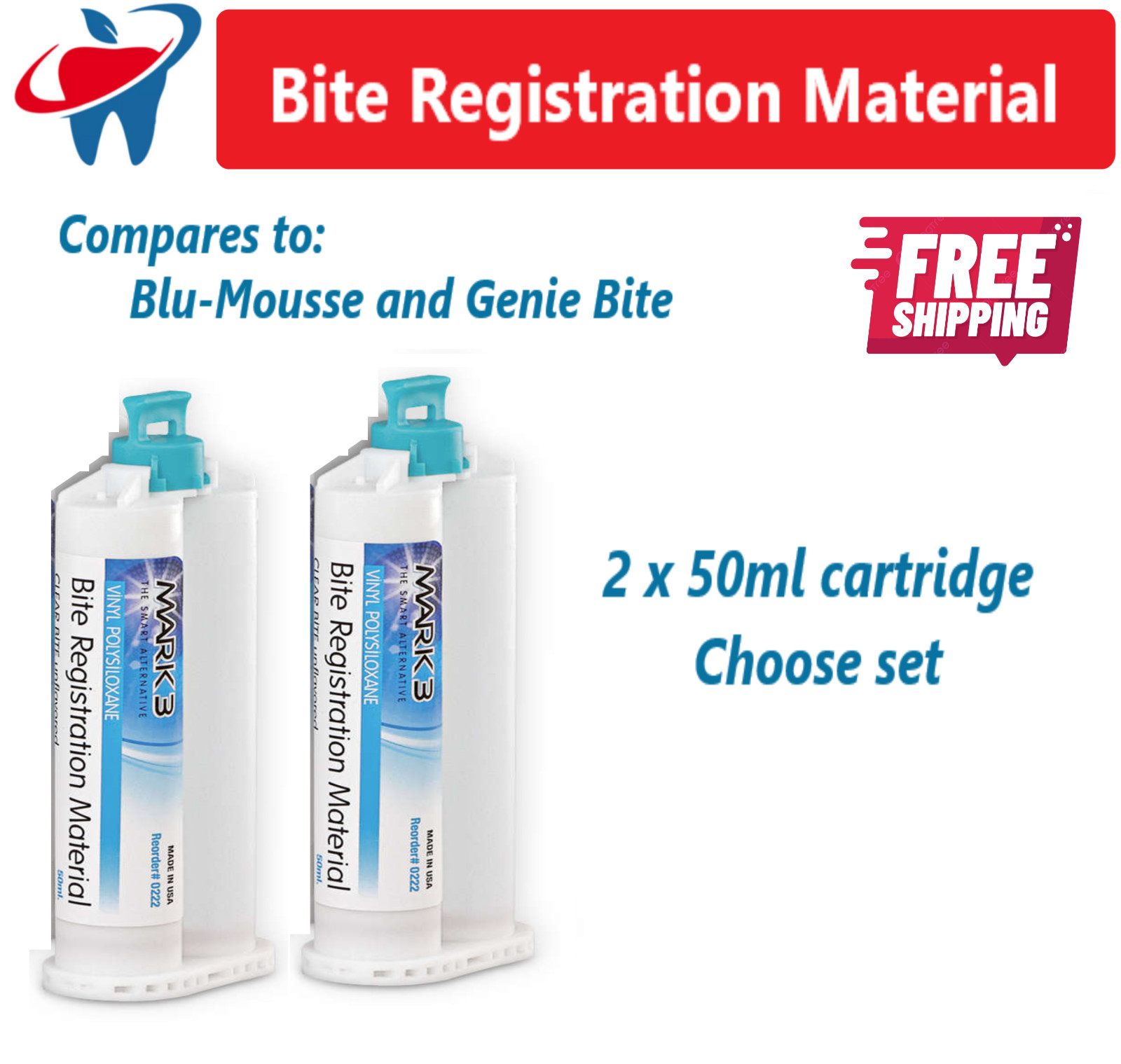 Mark3 Bite Registration Impression Material Fast Set 2 Cartridges w/HP Mix Tips