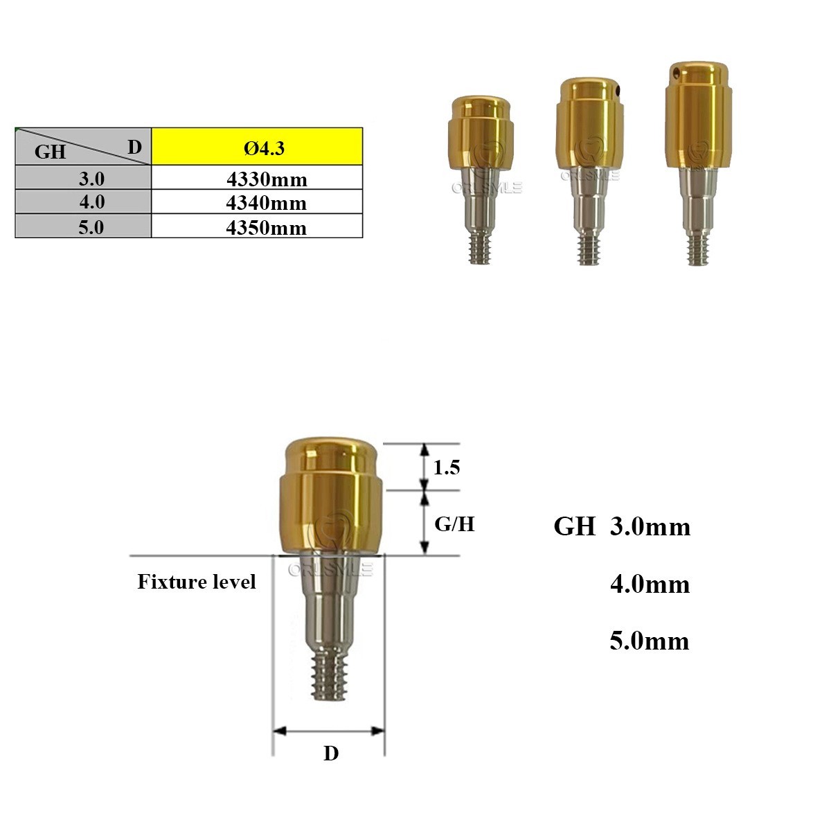 Locator abutment with Standard Males fit to Neodent GM platform GH3-5mm