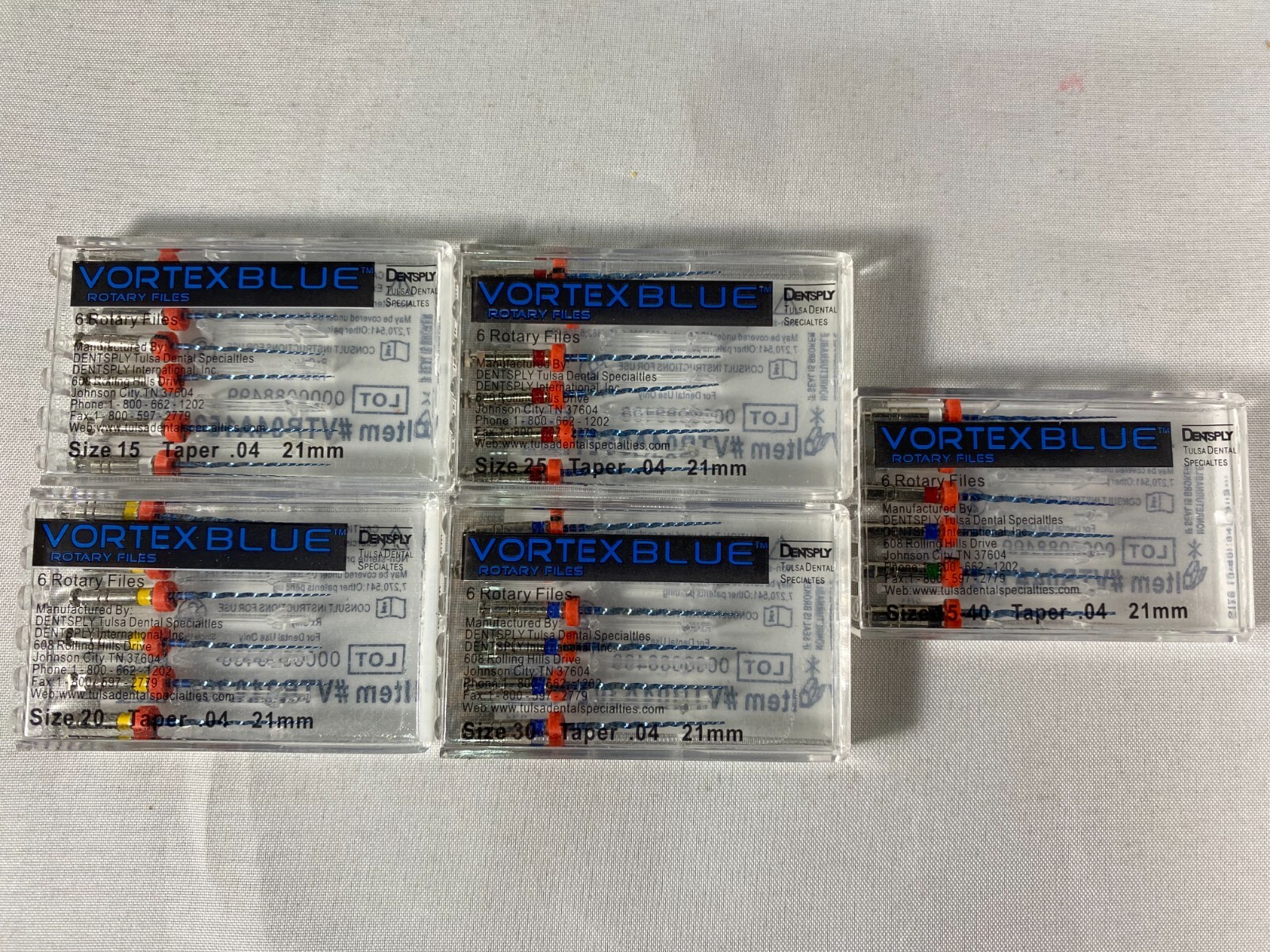Dentsply Tulsa Dental Vortex Blue 21mm .04 Taper rotary files 6/pk all sizes