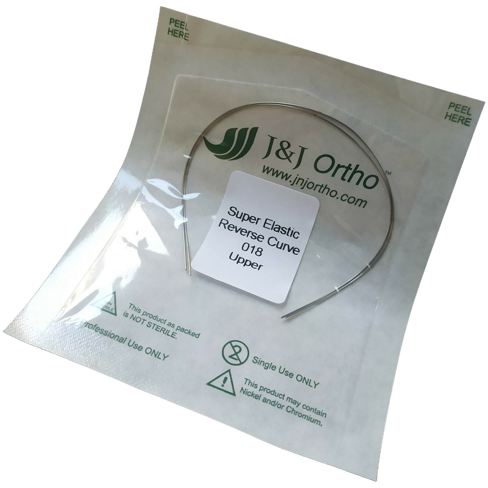 J&J Ortho™ Orthodontic NiTi Reverse Curve Arch Wire Round (2/pk) Curved Tail