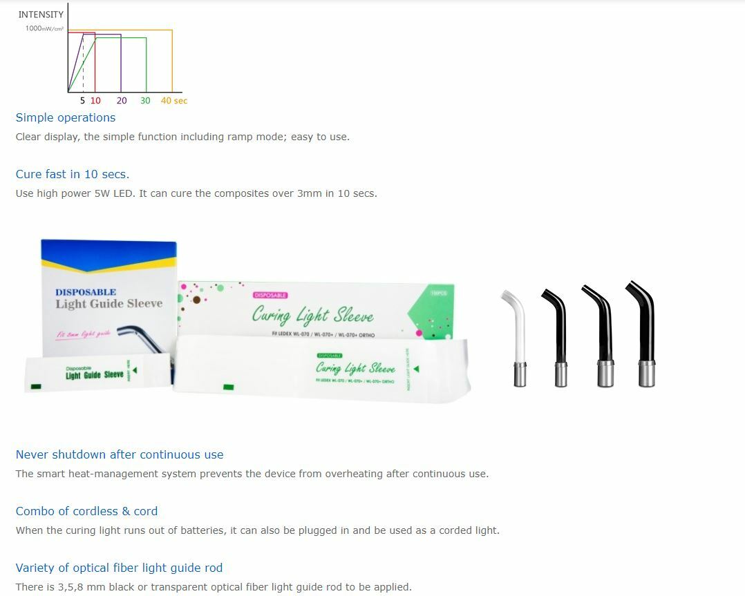 DENTMATE Ledex WL-070 LED Dental Curing Light 1000mW/cm2 Made in Taiwan