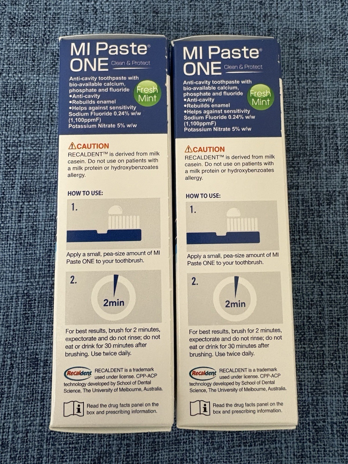 2 Pack MI Paste® ONE Fresh Mint Anti-cavity Toothpaste w/ RECALDENT™. 40g/pk