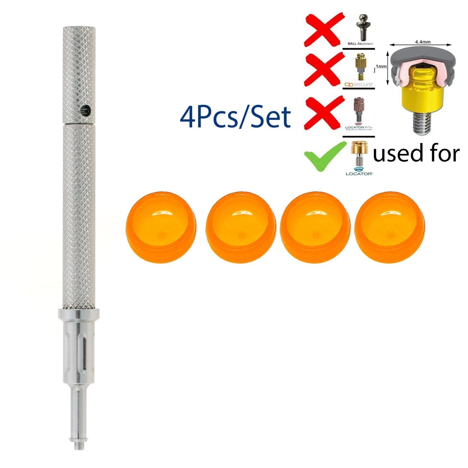 US 3-in-1 Locator Tool with 5Pcs Overdenture Retention Caps Set