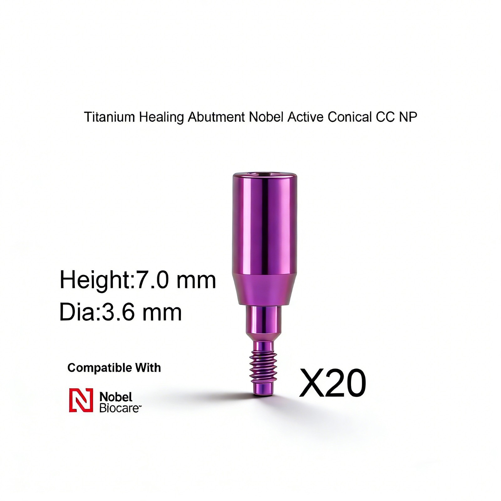 20Pcs Dental Nobel Biocare Healing Abutment Cap Ø3.6/5/6 Conical NP/RP H3/5/7mm