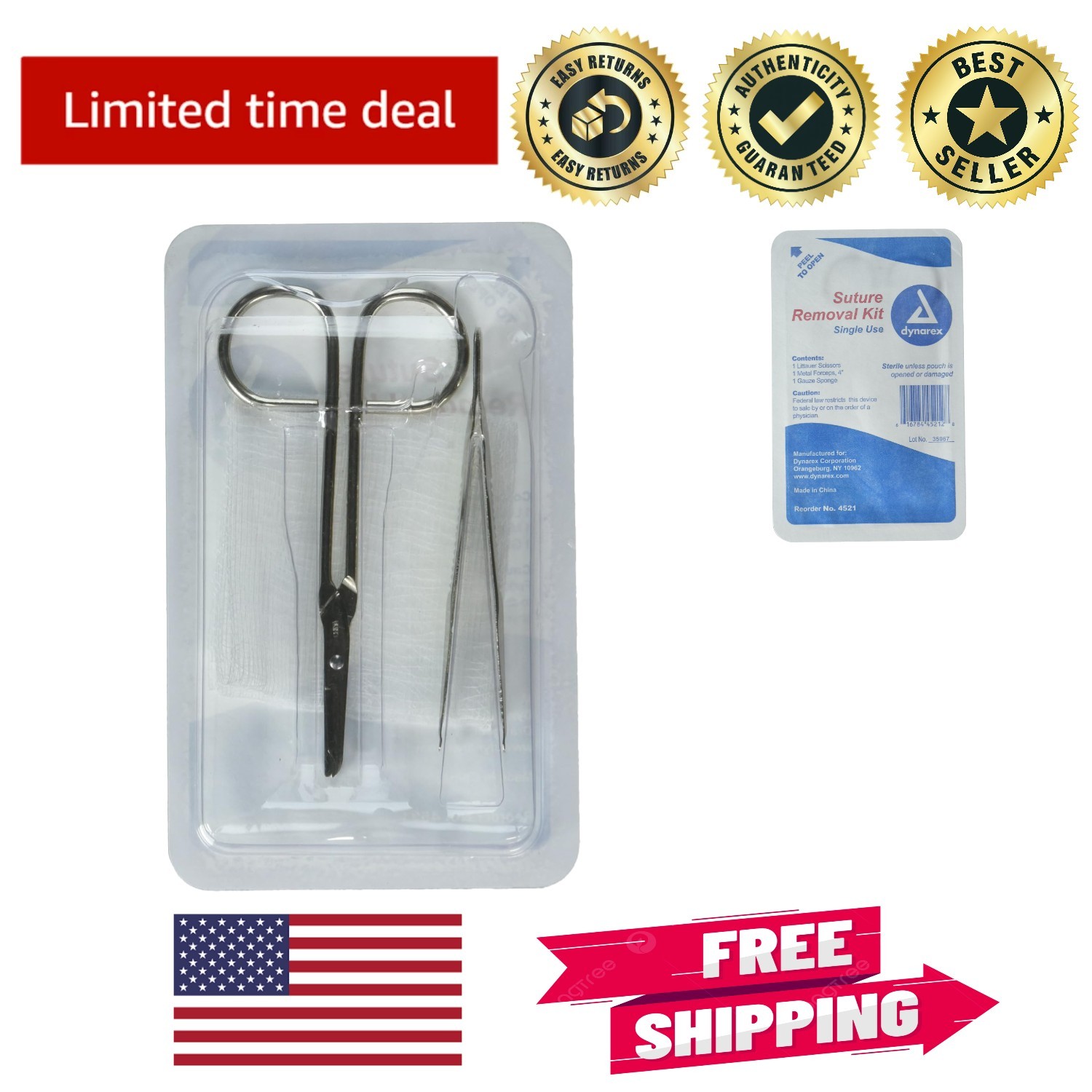 All-in-One Suture Removal Kit – Sterile Scissors, Forceps & Gauze Included
