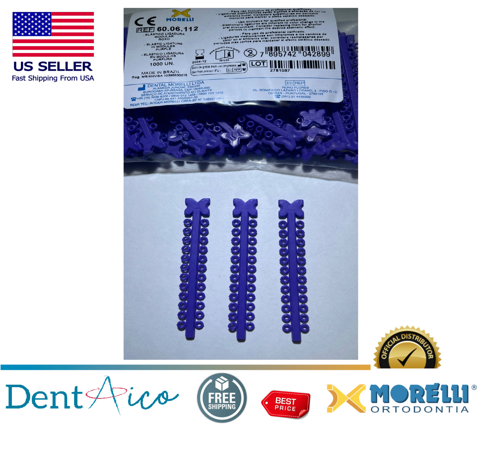 Elastic Ligature in Modules Purple PAK/1.000UN MORELLI Dental Orthodontic