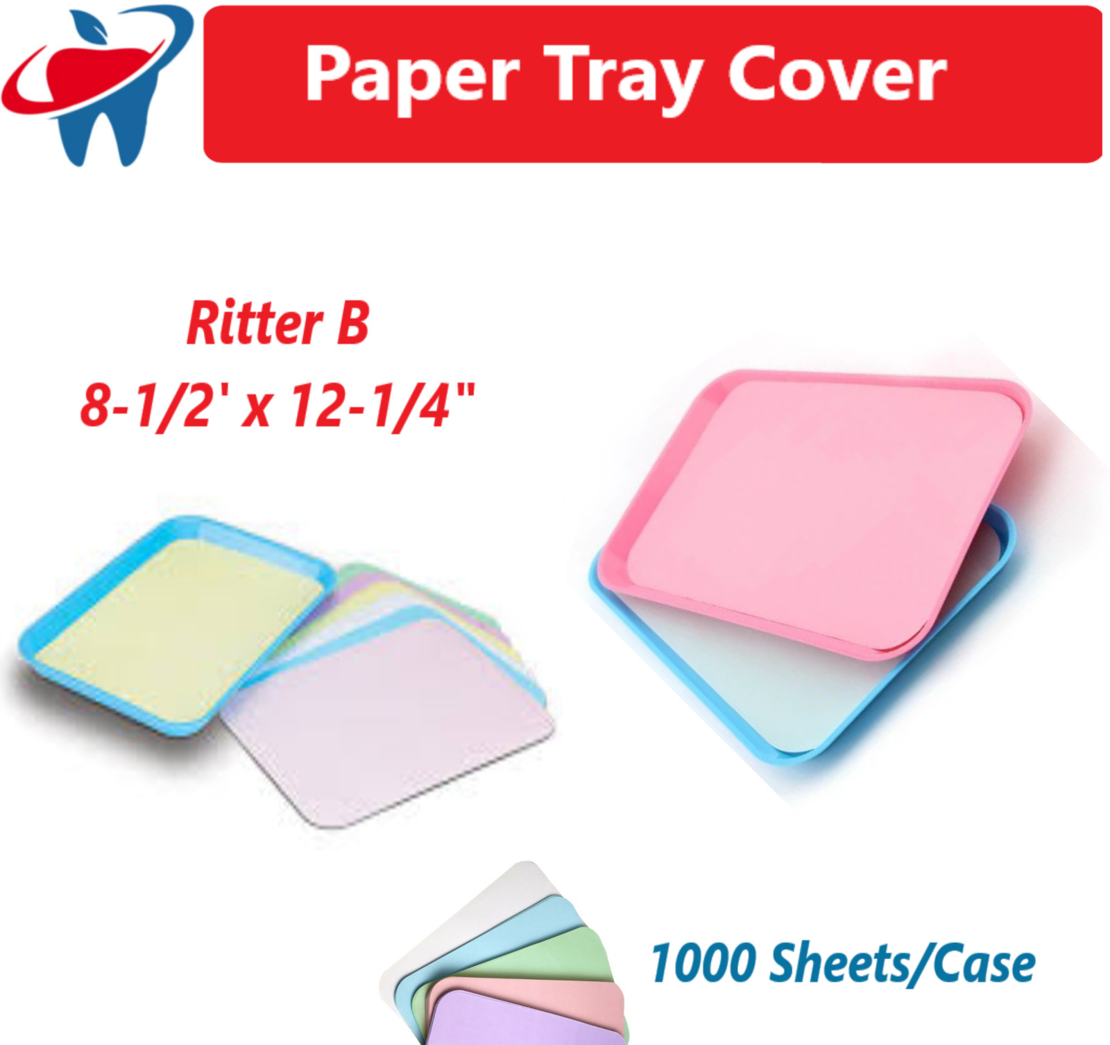 Dental Paper Tray Cover Size B / C / F White Blue Pink Green Lavender 1000/Box