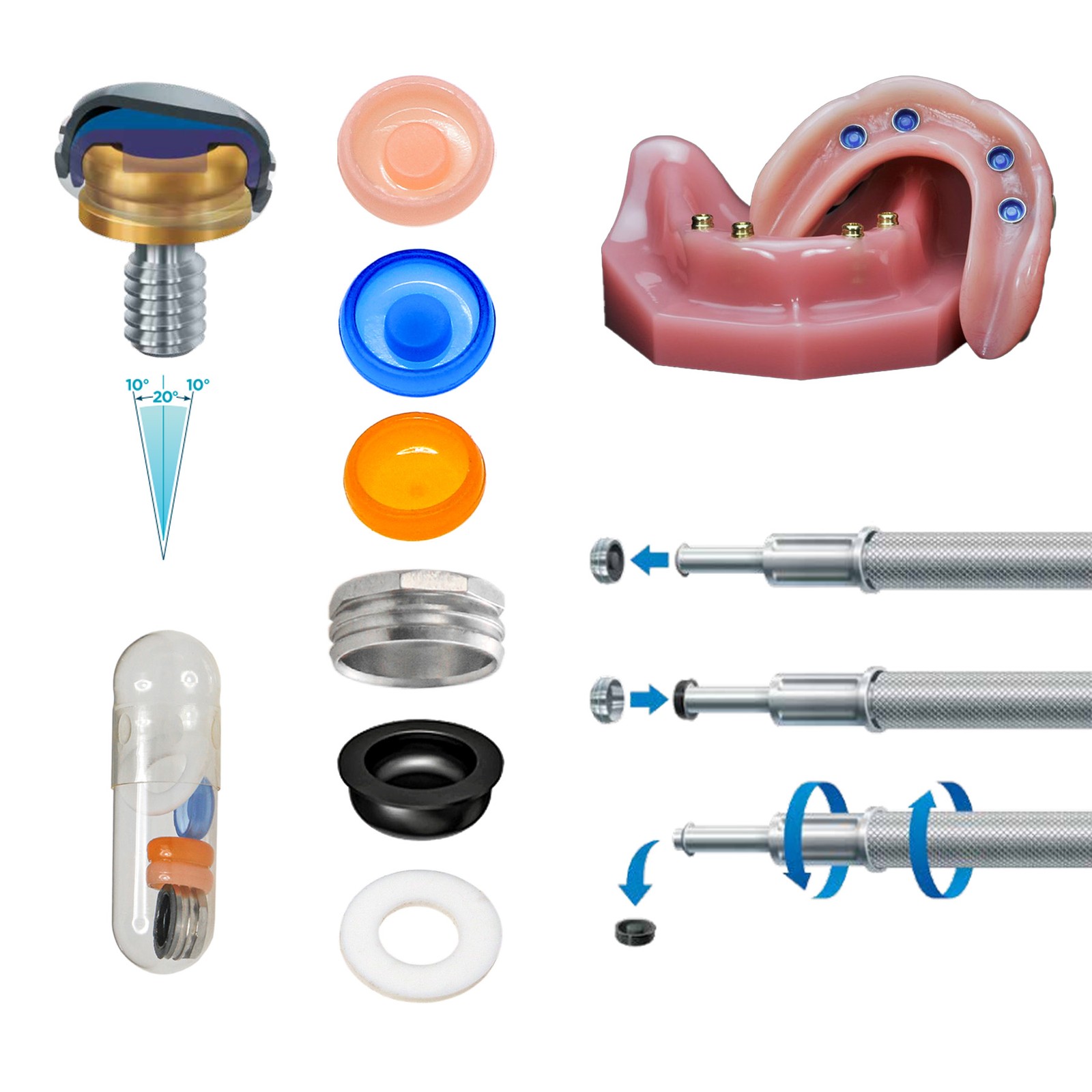 Locator Overdenture Abutment & Male Caps Kit for Neodent GRAND MORSE GM Tools