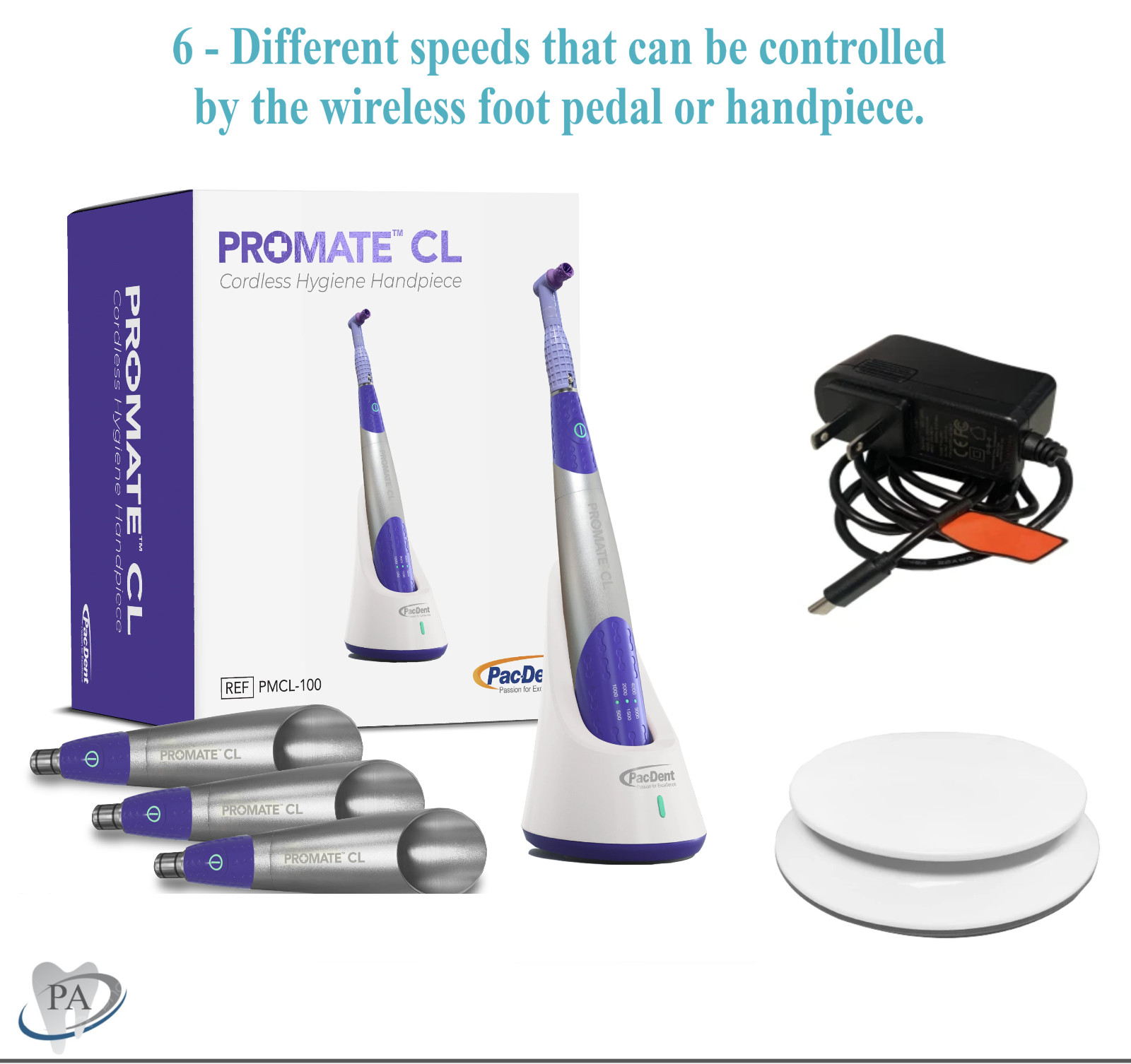 Dental ProMate™ CL Cordless Hygiene Handpiece Foot Pedal + AC Adapter Wireless