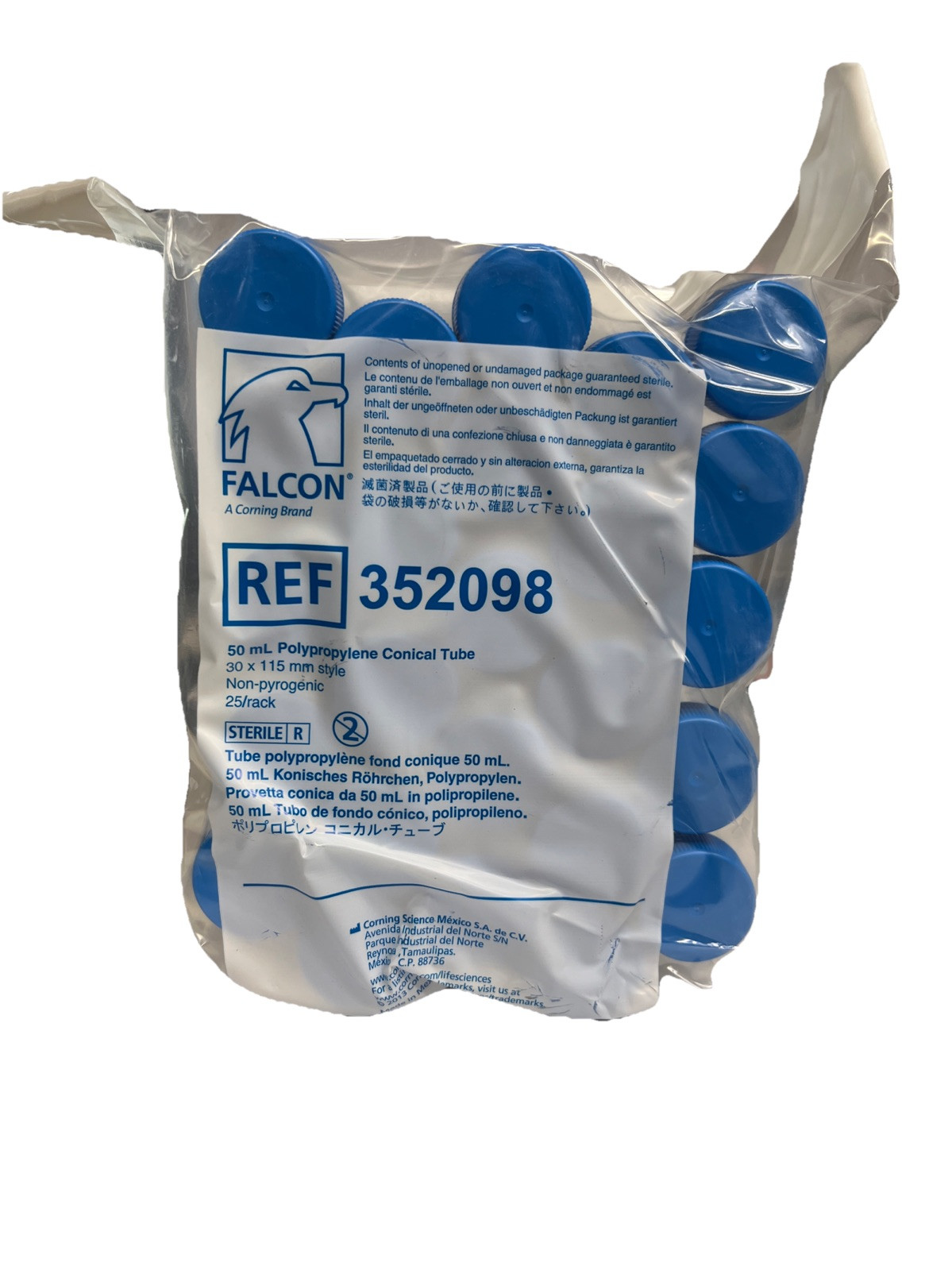 2x CORNING 352098 FALCON 50mL POLYPROPYLENE CONICAL CENTRIFUGE TUBES BOX OF 50