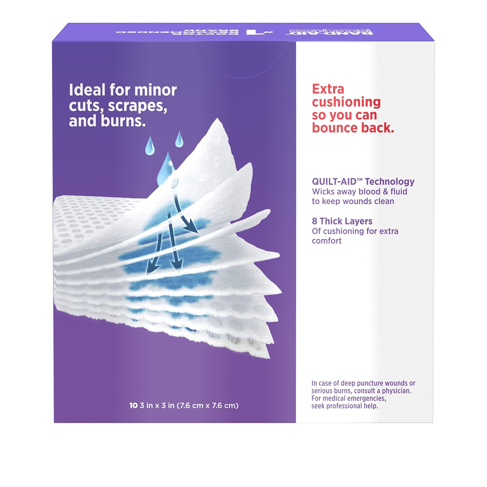 Band-Aid Brand Cushion Care Non-Stick Gauze Pads, 3×3 Inch 25ct (Pack of 10)