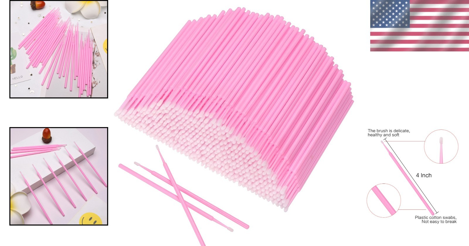 600 PCS Disposable Micro Applicator Brushes for Eyelash Extensions – Pink Ele…