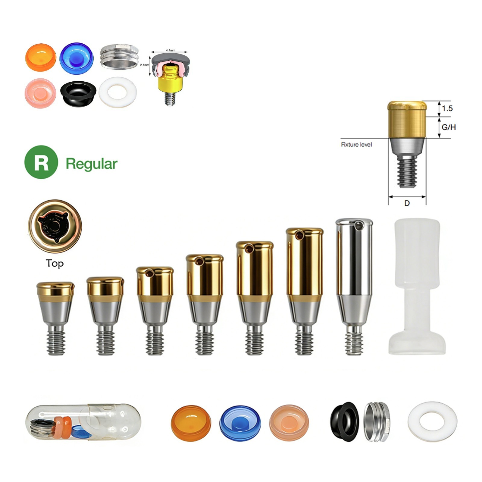 Hiossen Implant Locator Titanium Abutment 3.7mm Dia 1-7.0 mm Height Mini/Regular