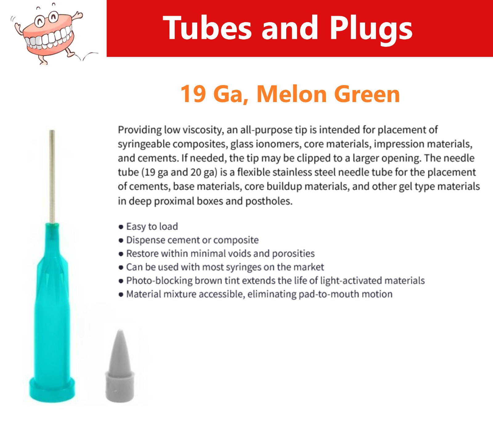 Dental Accudose Tubes and Plugs For C-R Syringe Teal, Low Viscosity, 19Ga 290032