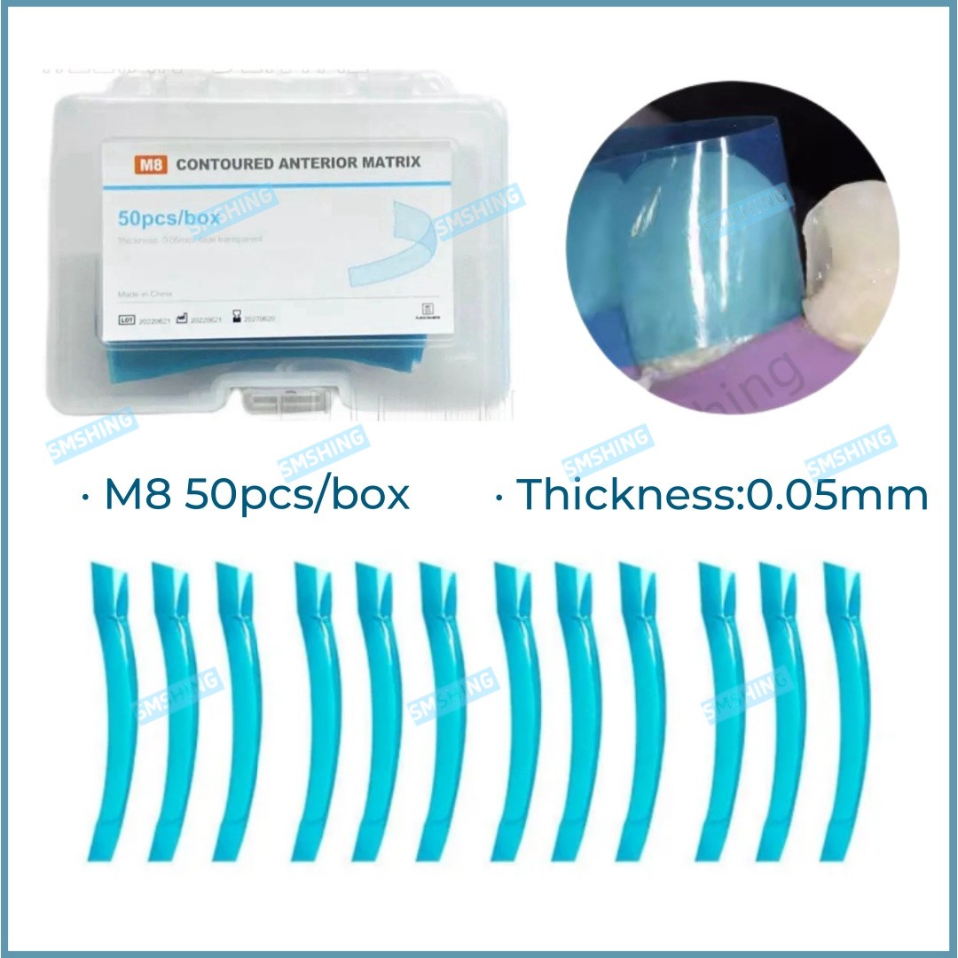 5Box Dental Blue View Matrix Contoured Anterior Matrices Mylar Anatomical Strip