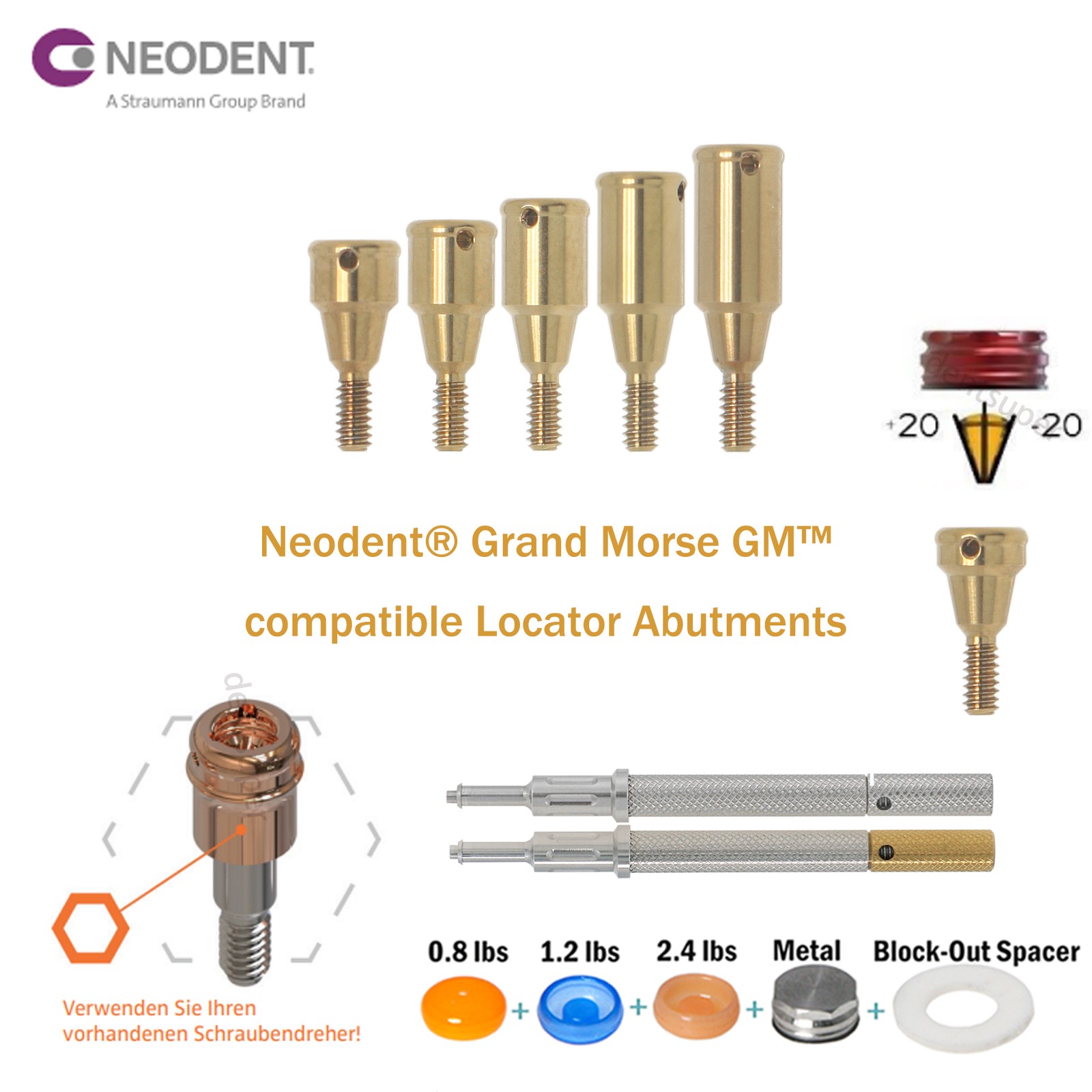 Locator Overdenture Abutment & Male Caps Kit for Neodent GRAND MORSE GM Tools